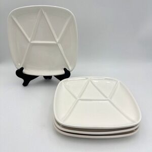 Unbranded Fondue Plates Off-White Geometric Divided Sections Japan Set of 4 MCM